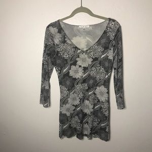 CAbi Bali Free Spirit Floral Nylon Mesh Lined Top Shirt Blouse Women's Medium
